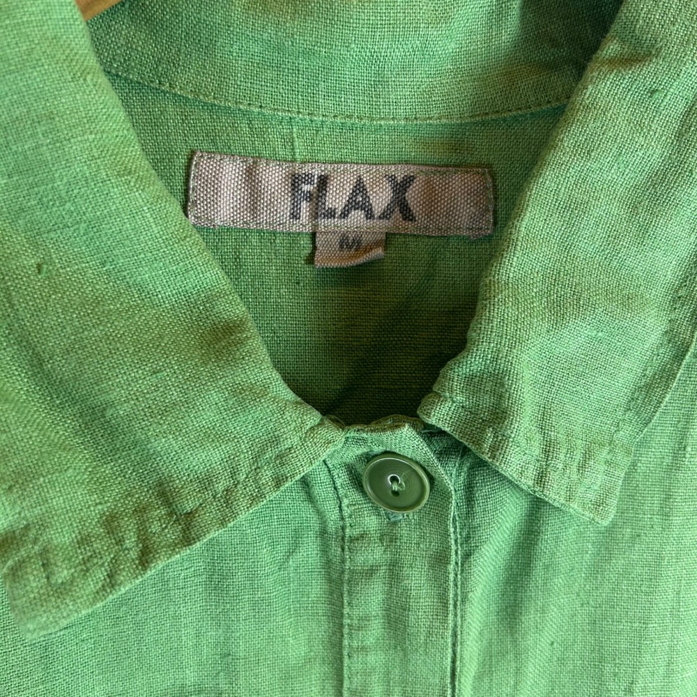 FLAX Women Green 100% Linen Sleeveless Button Front Pocket Top Shirt Size Medium - Picture 3 of 9